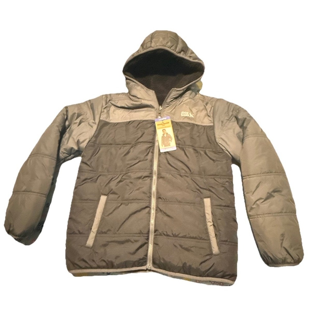 Eddie‎ Bauer Reversible Hooded Jacket Sherpa Black/Gray Youth Size L 14-16 NWT